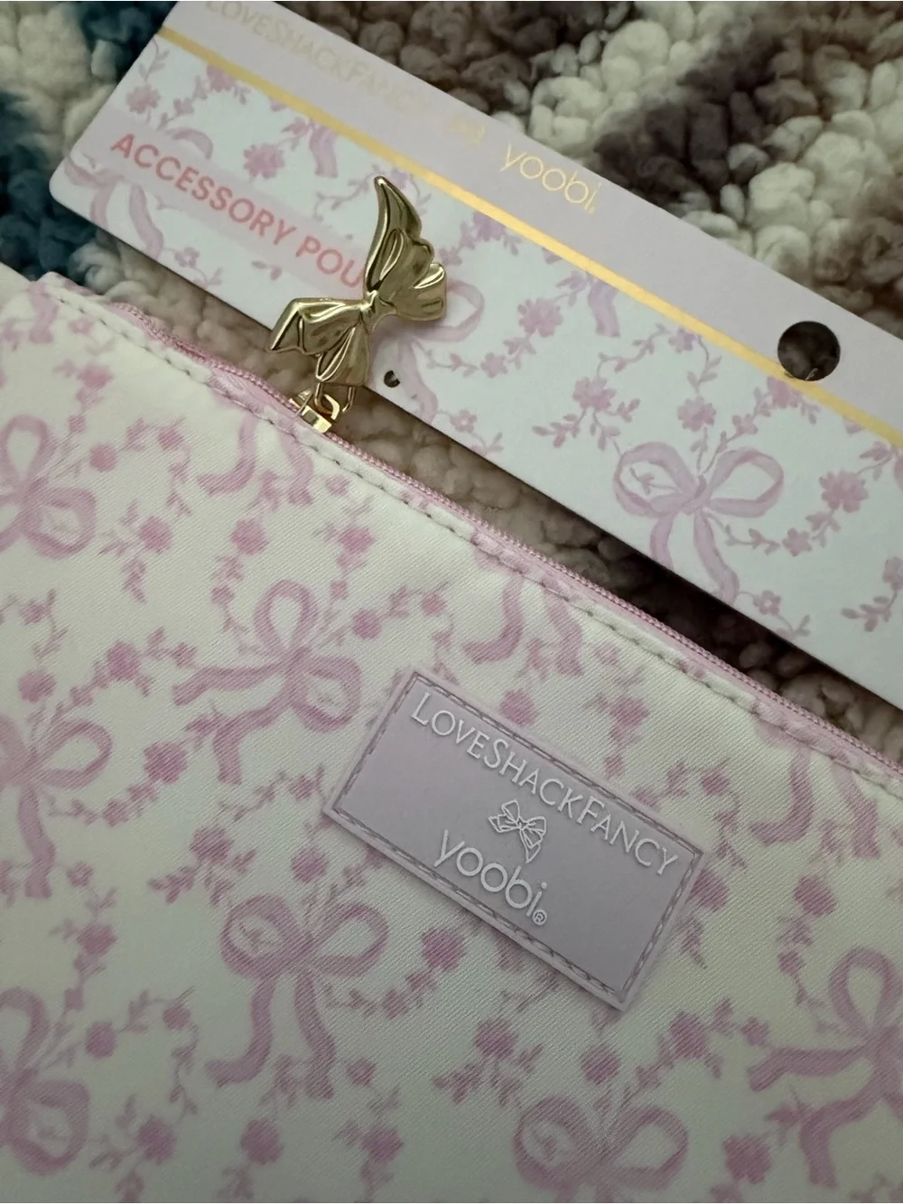 LoveShackFancy x yoobi cosmetic bag